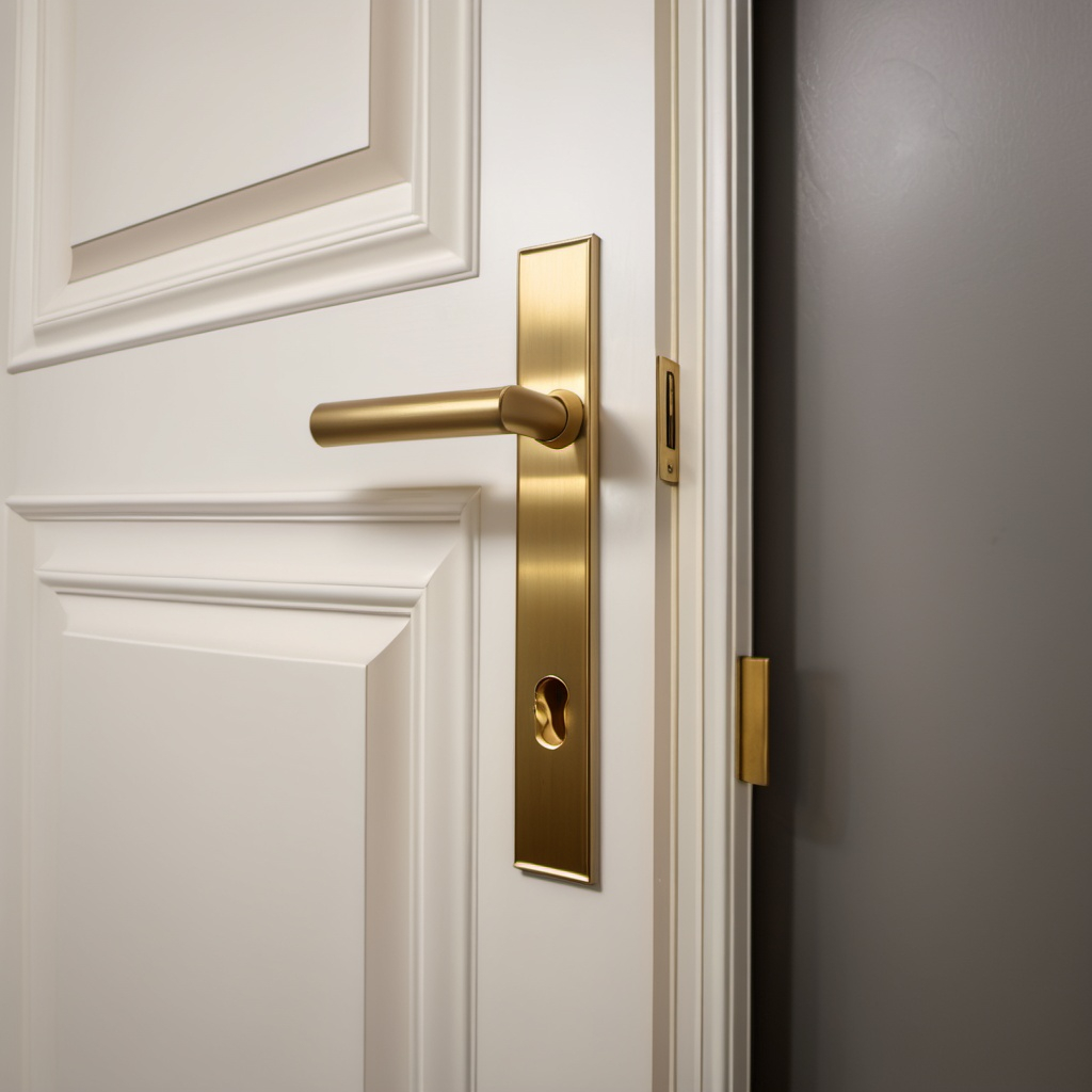 traditional shaker solid core door with brushed gold hardware