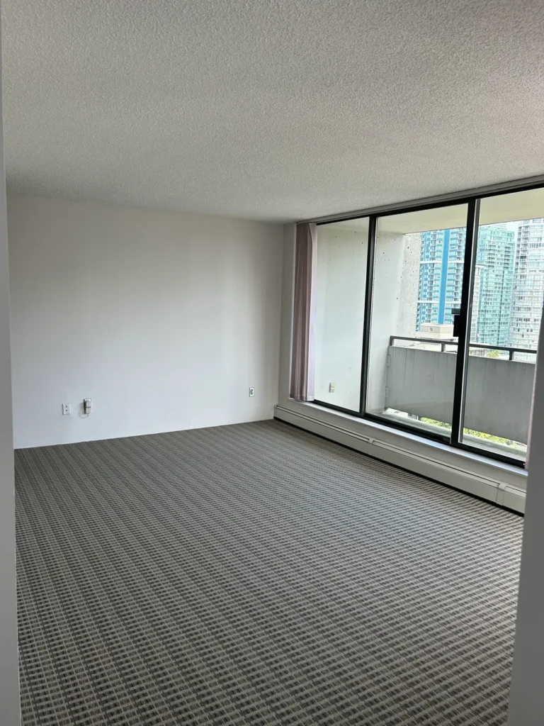 popcorn ceiling in condo with carpeted floors
