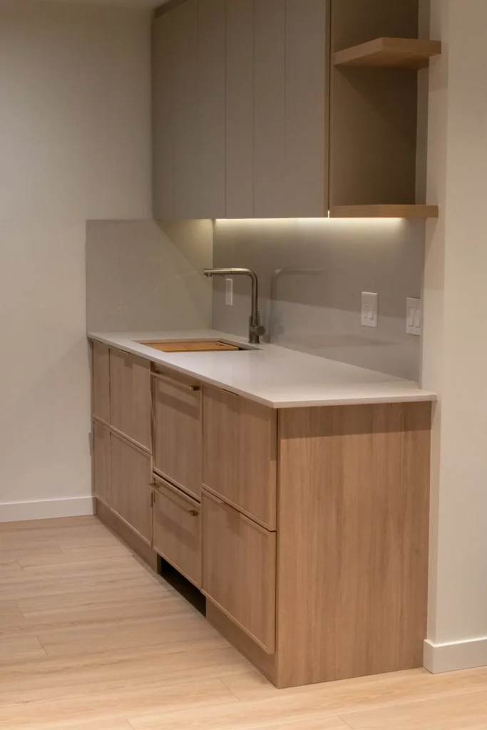 kitchen with oak cabinets and an integrated dishwasher