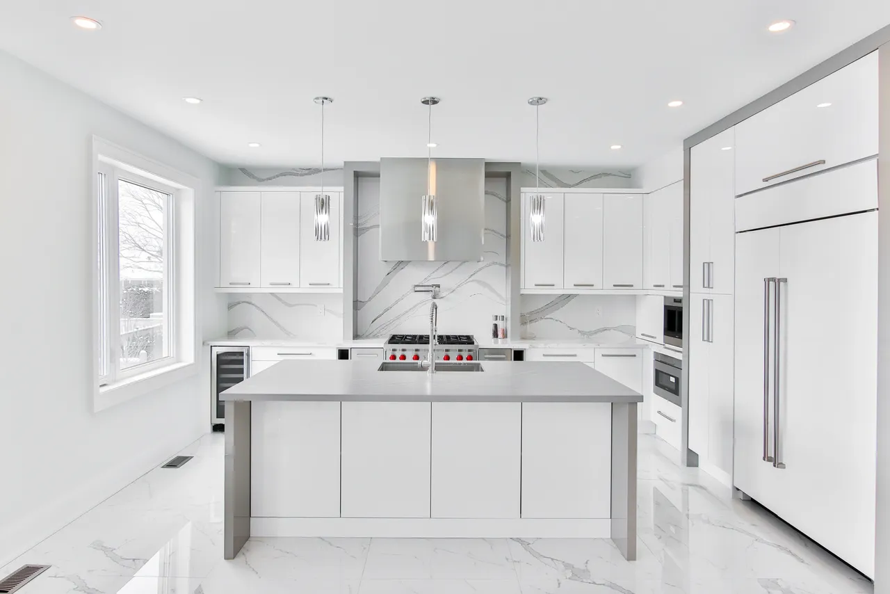 A beautiful kitchen with stone flooring