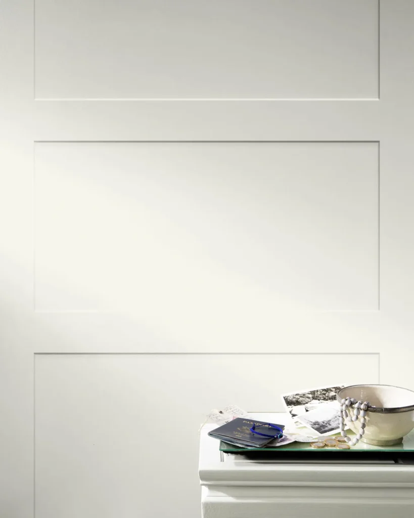 A door painted in white dove color by Benjamin Moore