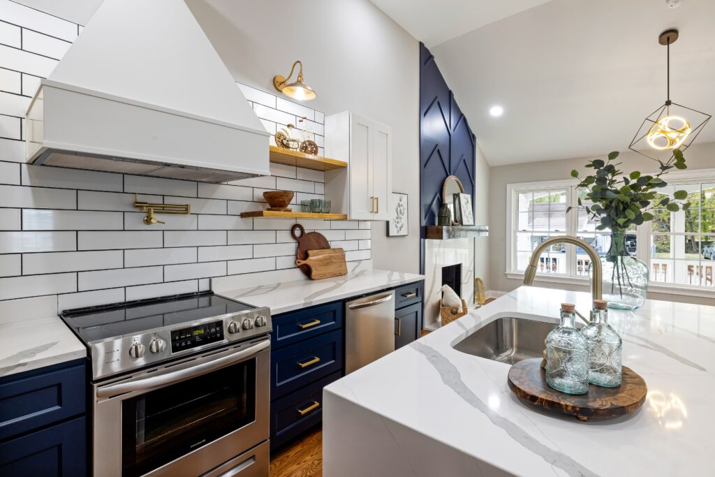 Vancouver Kitchen Renovation featuring blue and white cabinets