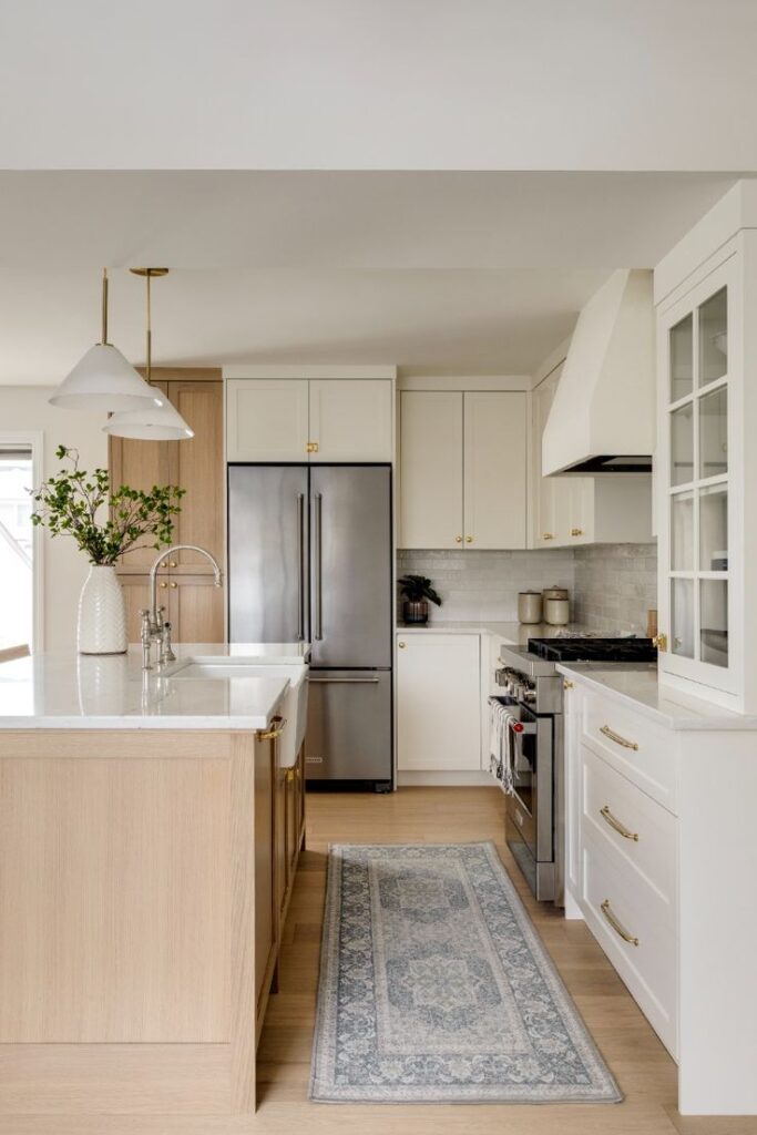 Vancouver transitional kitchen with white and oak cabinets