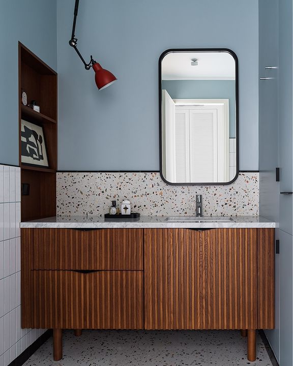 Vancouver bathroom with modern fixtures and terrazzo tiles