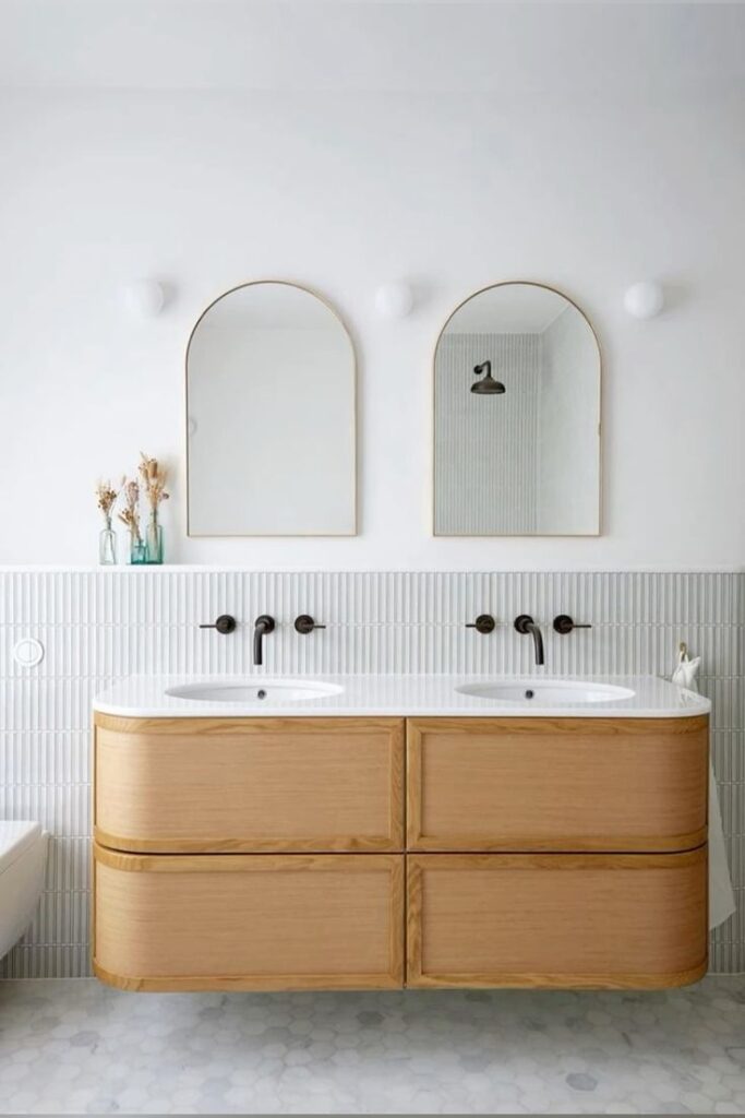 Custom floating bathroom vanity installation Vancouver with integrated LED lighting