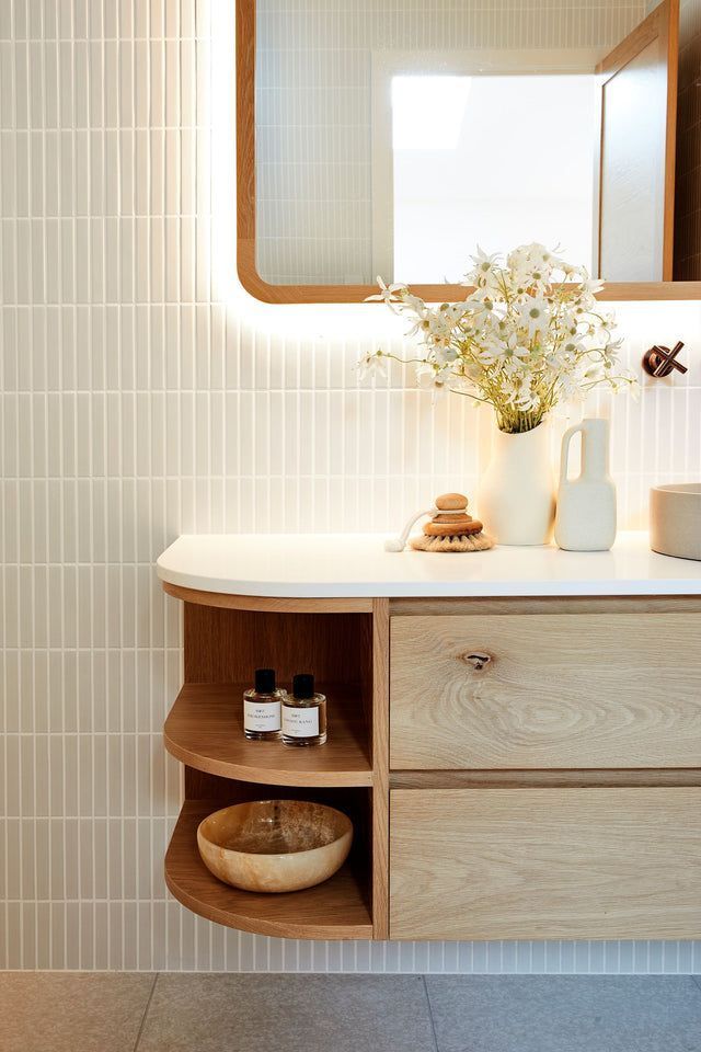 Custom bathroom vanity construction process showing quality craftsmanship details