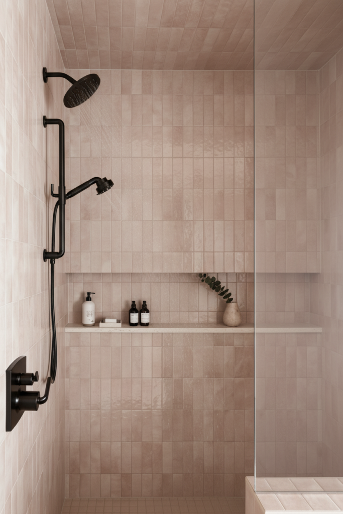 A luxury master bathroom renovation in North Vancouver by Quay Construction featuring a white freestanding soaking tub, fluted glass shower partition, and custom terrazzo flooring.