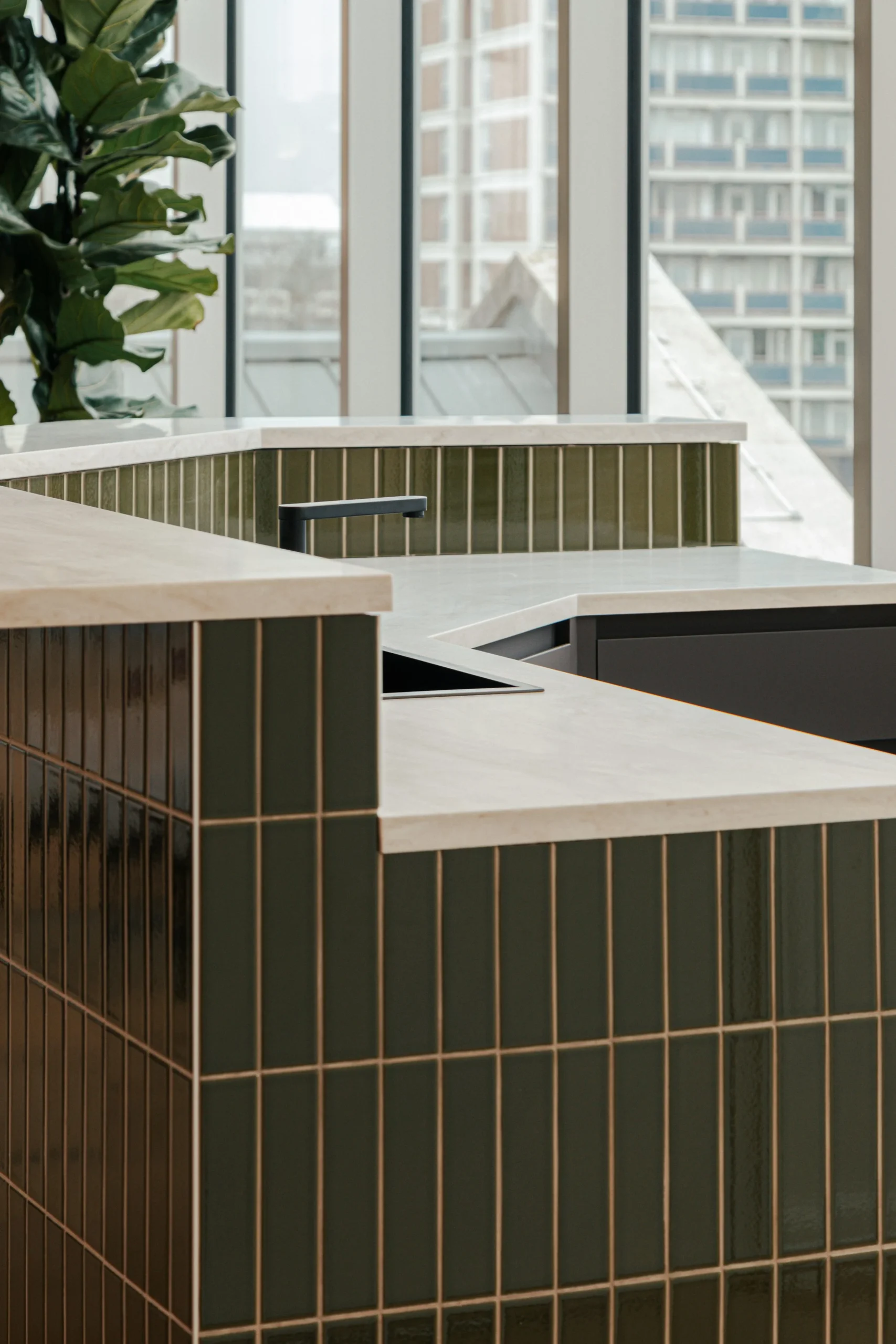 Restaurant interior renovation with dining space, custom finishes and hospitality lighting
