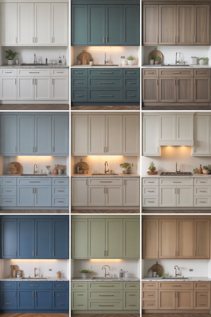 Modern shaker kitchen cabinets in various colors, illustrating kitchen cabinet lead times Vancouver for refacing projects.