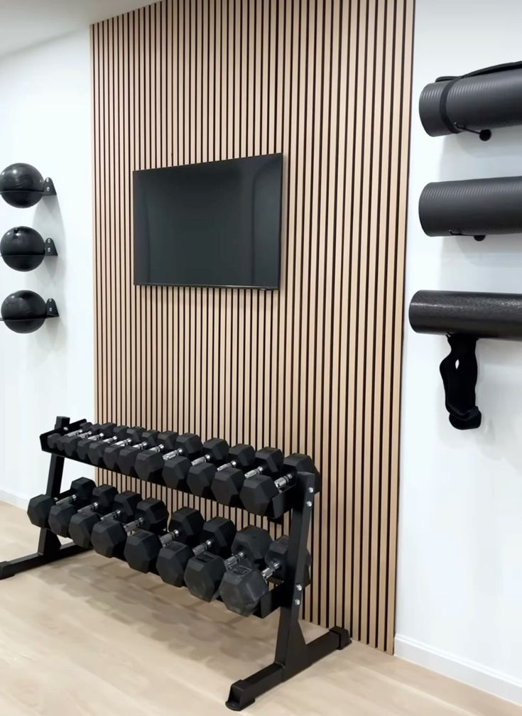 Basement home gym with custom millwork