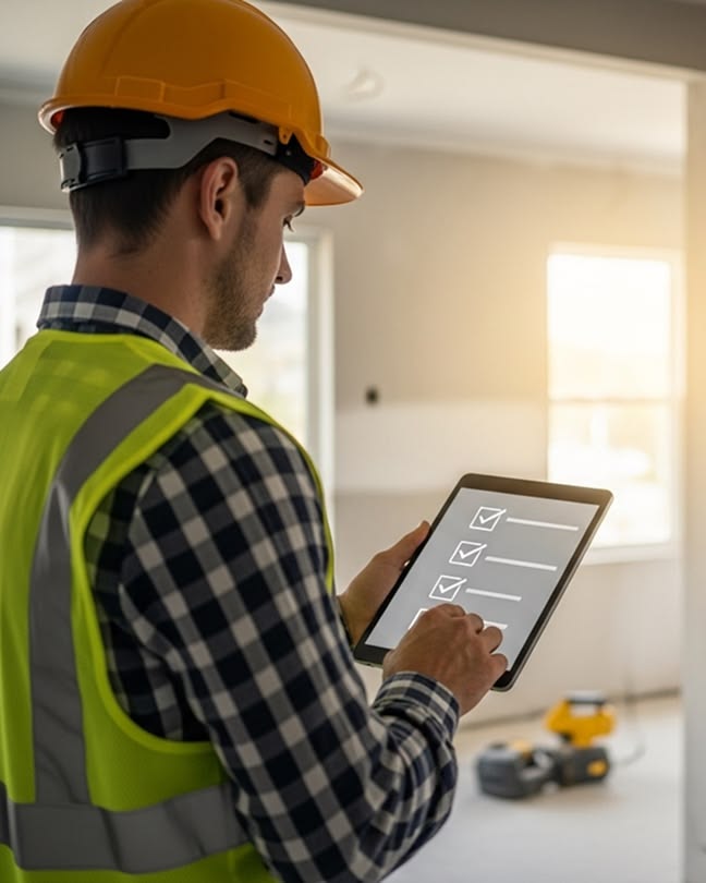 Licensed bathroom renovation contractor reviewing project plans on site in Vancouver
