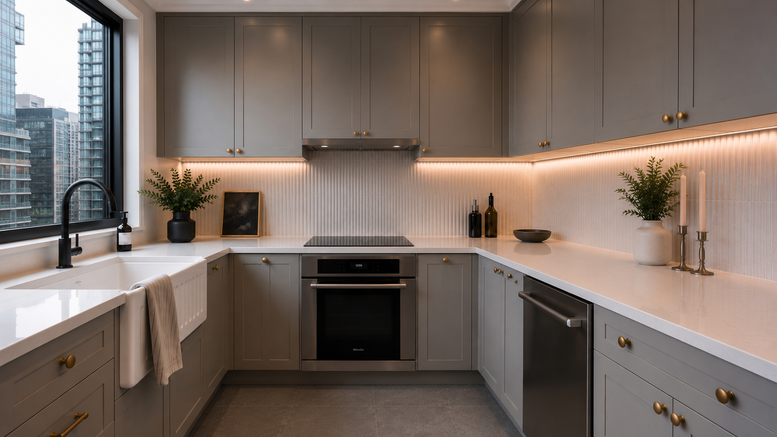 Completed Yaletown condo kitchen renovation by QUAY Construction