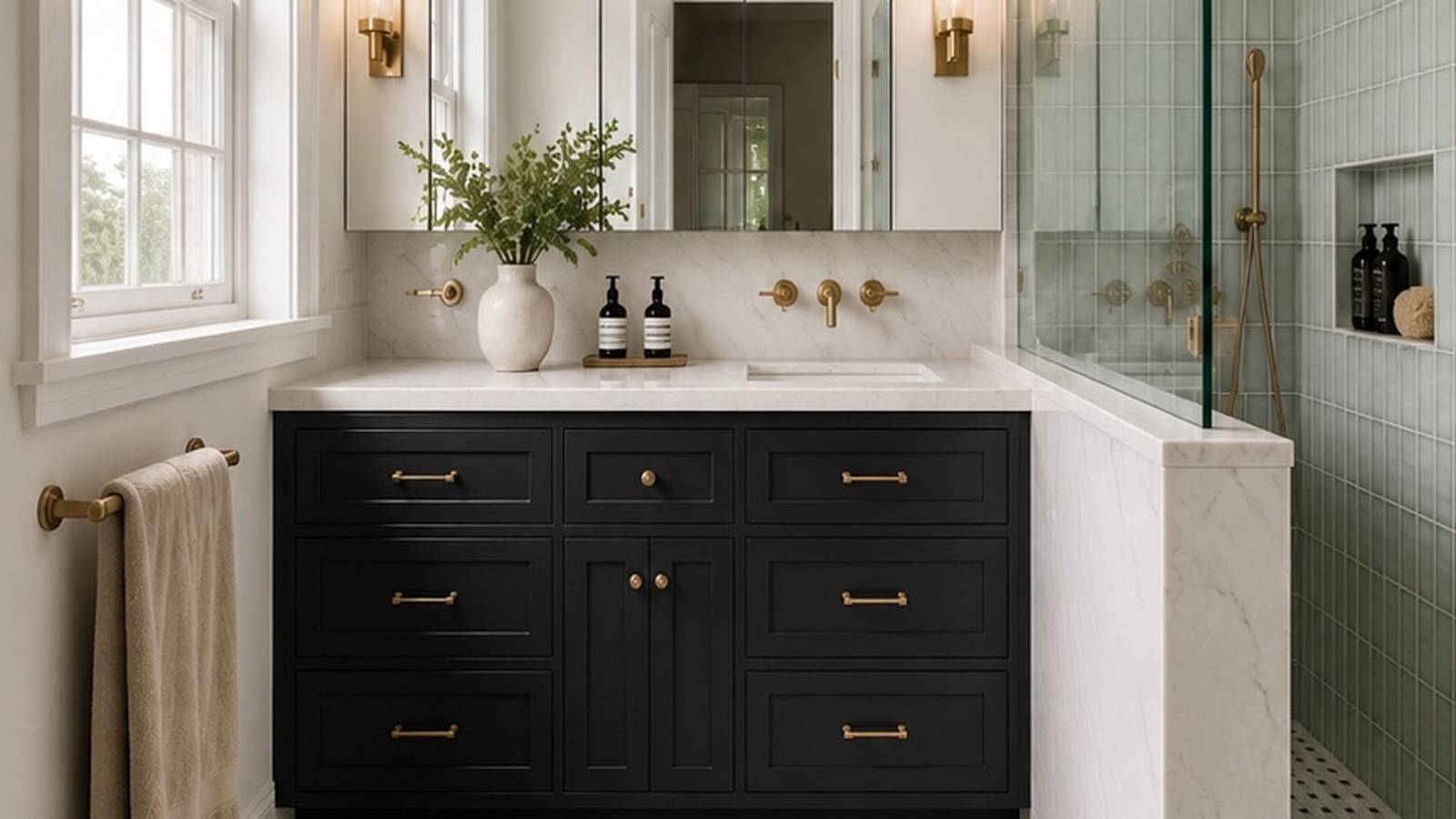 Completed luxury bathroom showing lighting glass and premium finishing