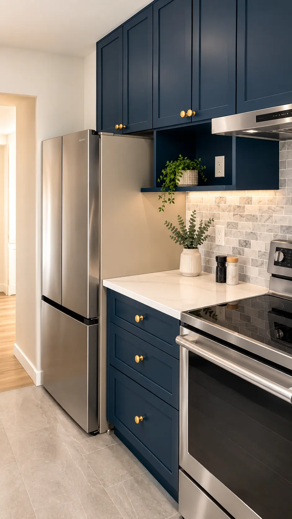 Custom kitchen renovation in a West End Vancouver condo featuring tailored cabinetry and contemporary surfaces