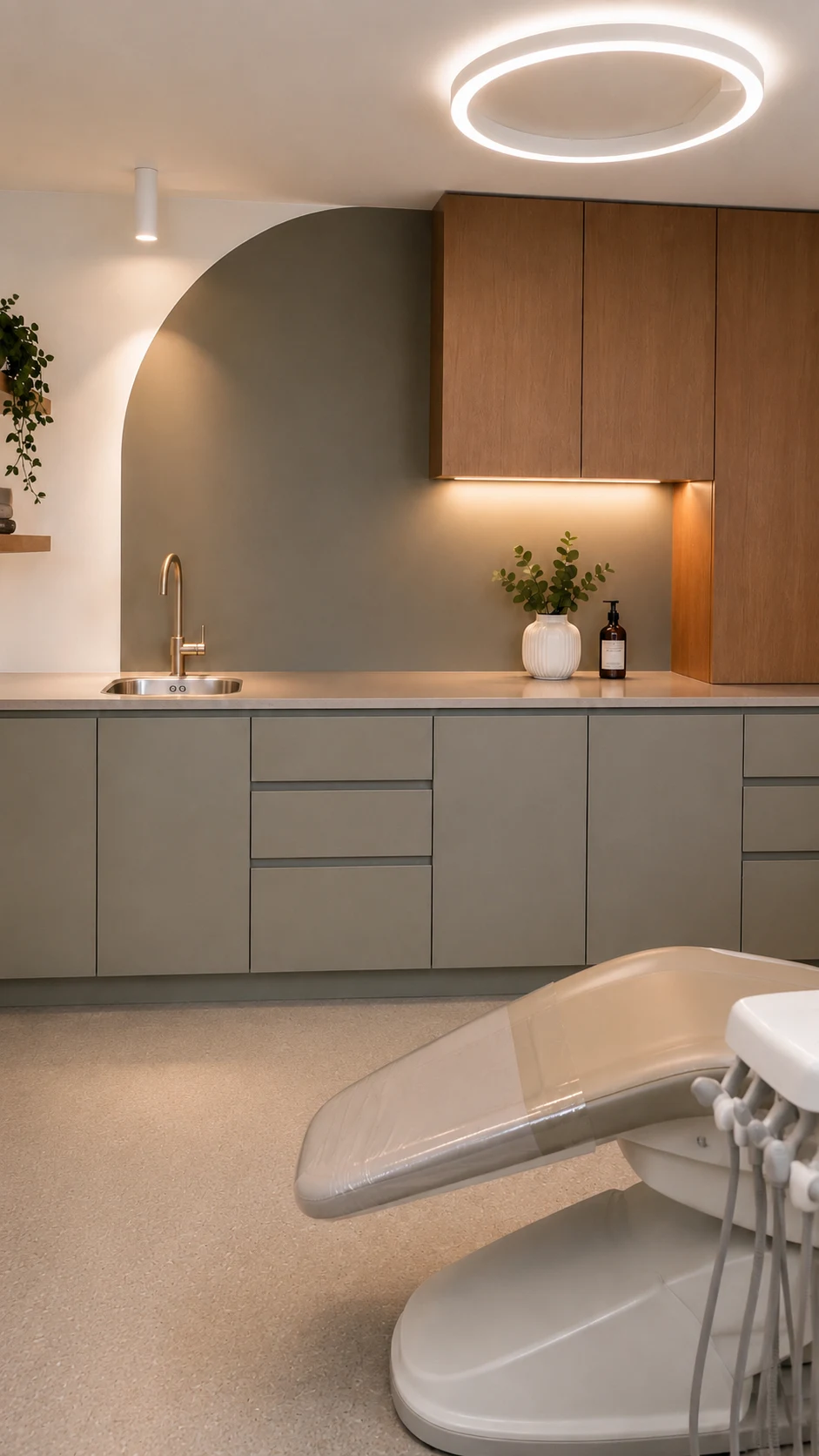 Completed Downtown Vancouver dental clinic renovation featuring modern clinical millwork and professional treatment room finishes