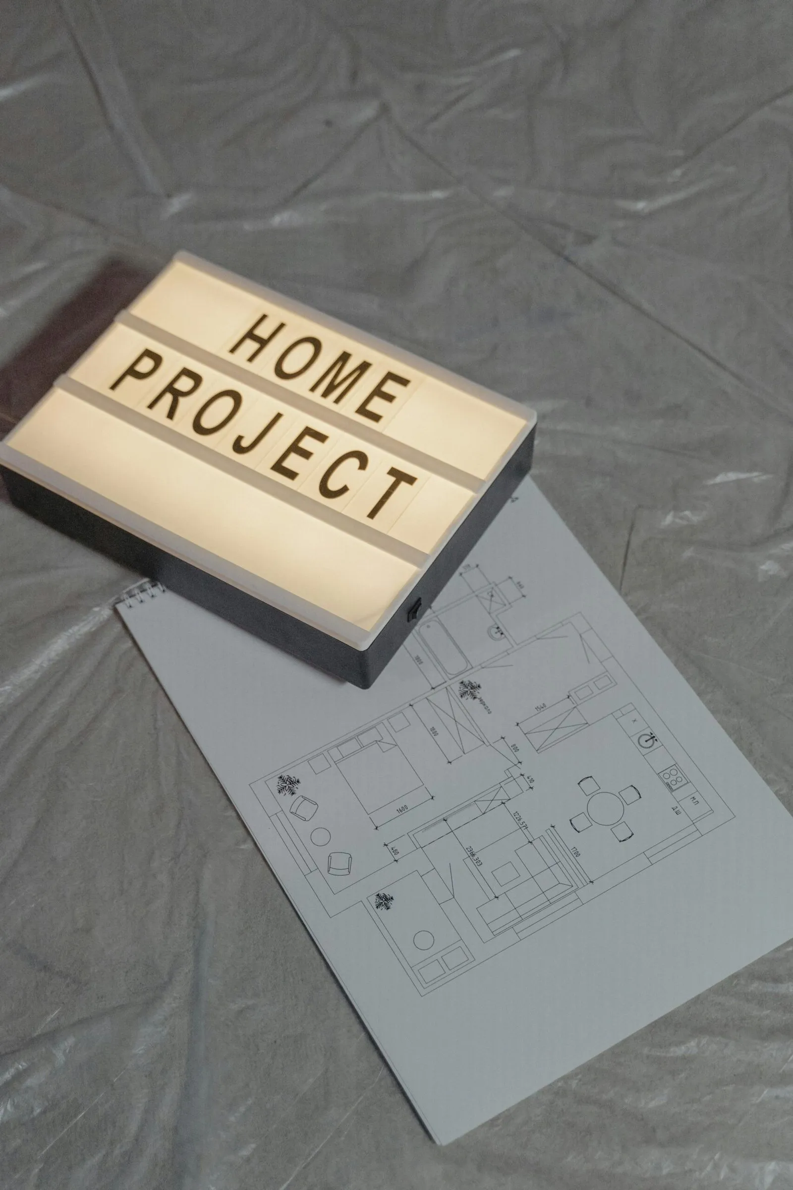 Architectural floor plans and a "Home Project" lightbox for a kitchen renovation in Vancouver.