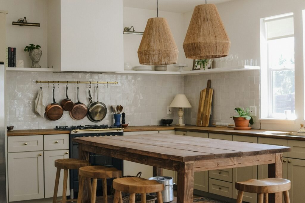 Boho kitchen with warm, eclectic styling
