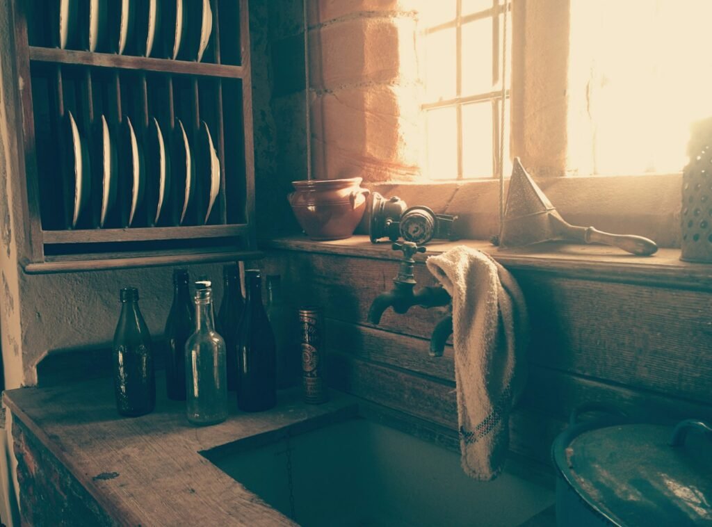 Cottage kitchen sink and supplies
