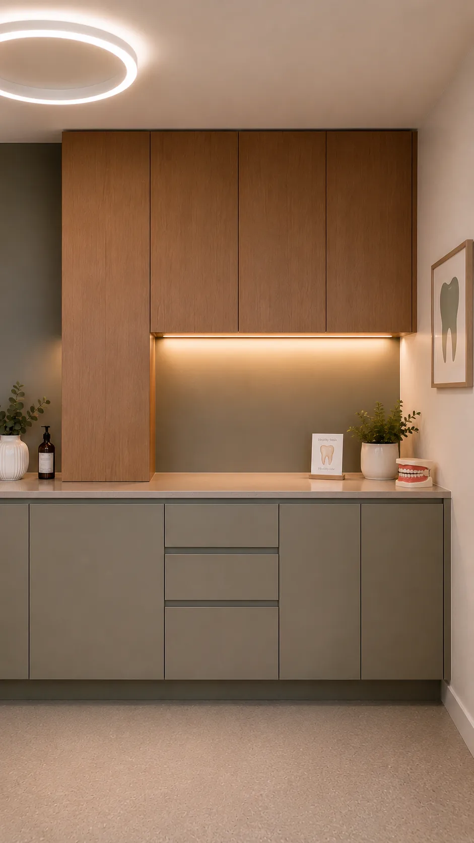 Completed clinical treatment room in the Downtown Vancouver dental clinic renovation by QUAY Construction