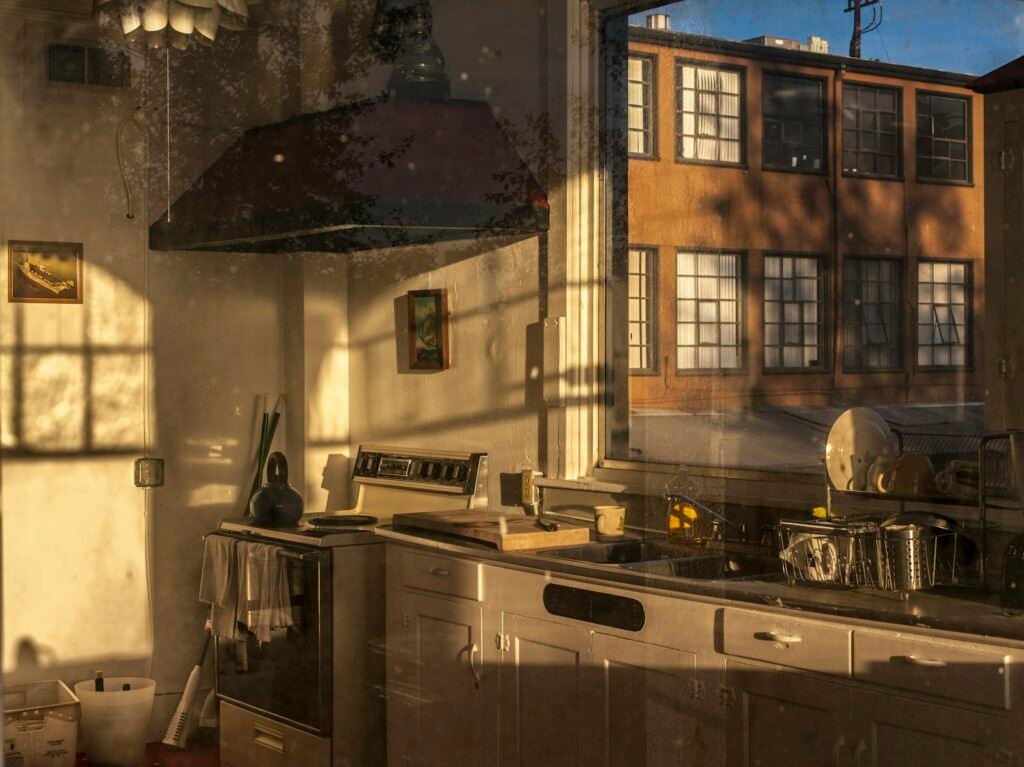 Industrial loft kitchen with exposed structure