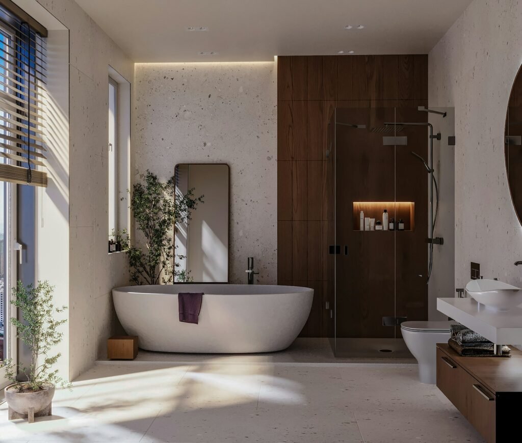 Warm, simple modern bathroom design