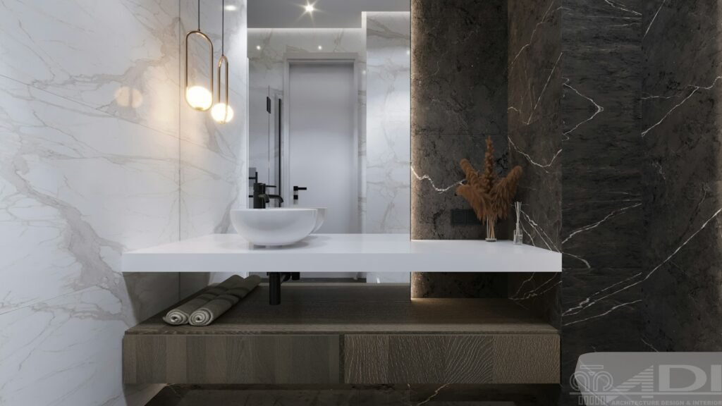 Contemporary bathroom design with integrated fixtures