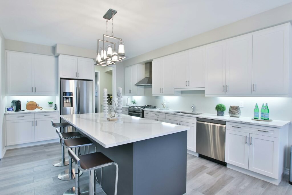 Modern kitchen with stainless steel appliances