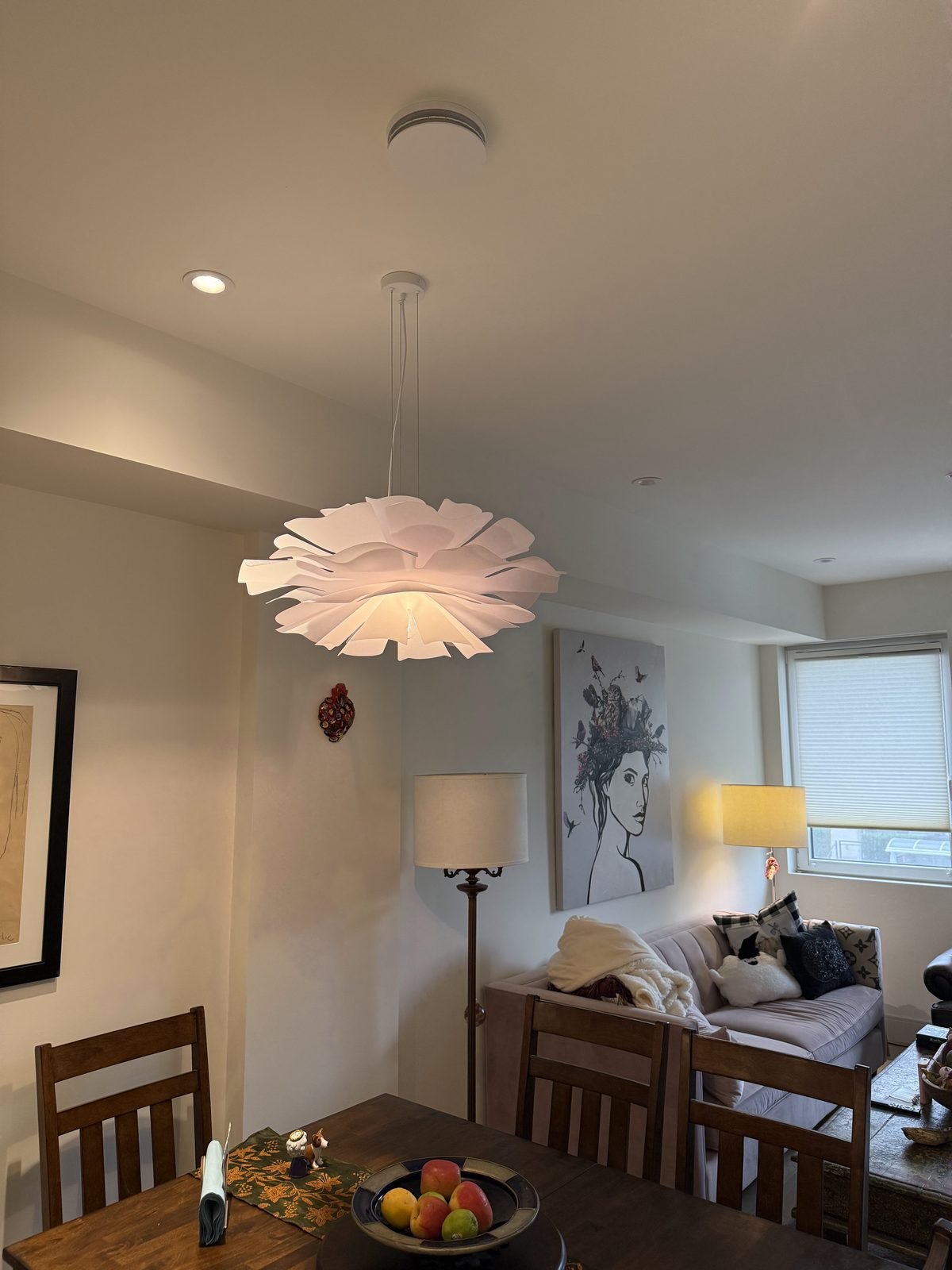 New pendant light over the dining table installed during a Moodyville kitchen renovation in North Vancouver