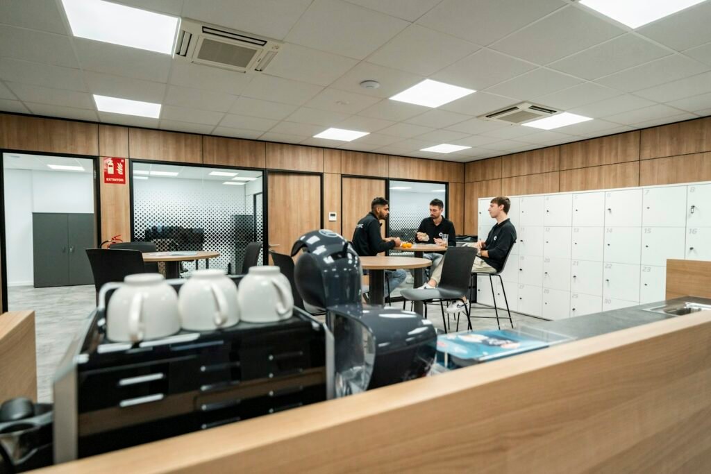 Office break area with modern furniture