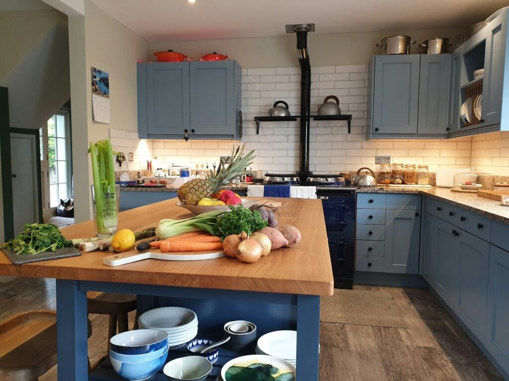 Compact kitchen layout with work table