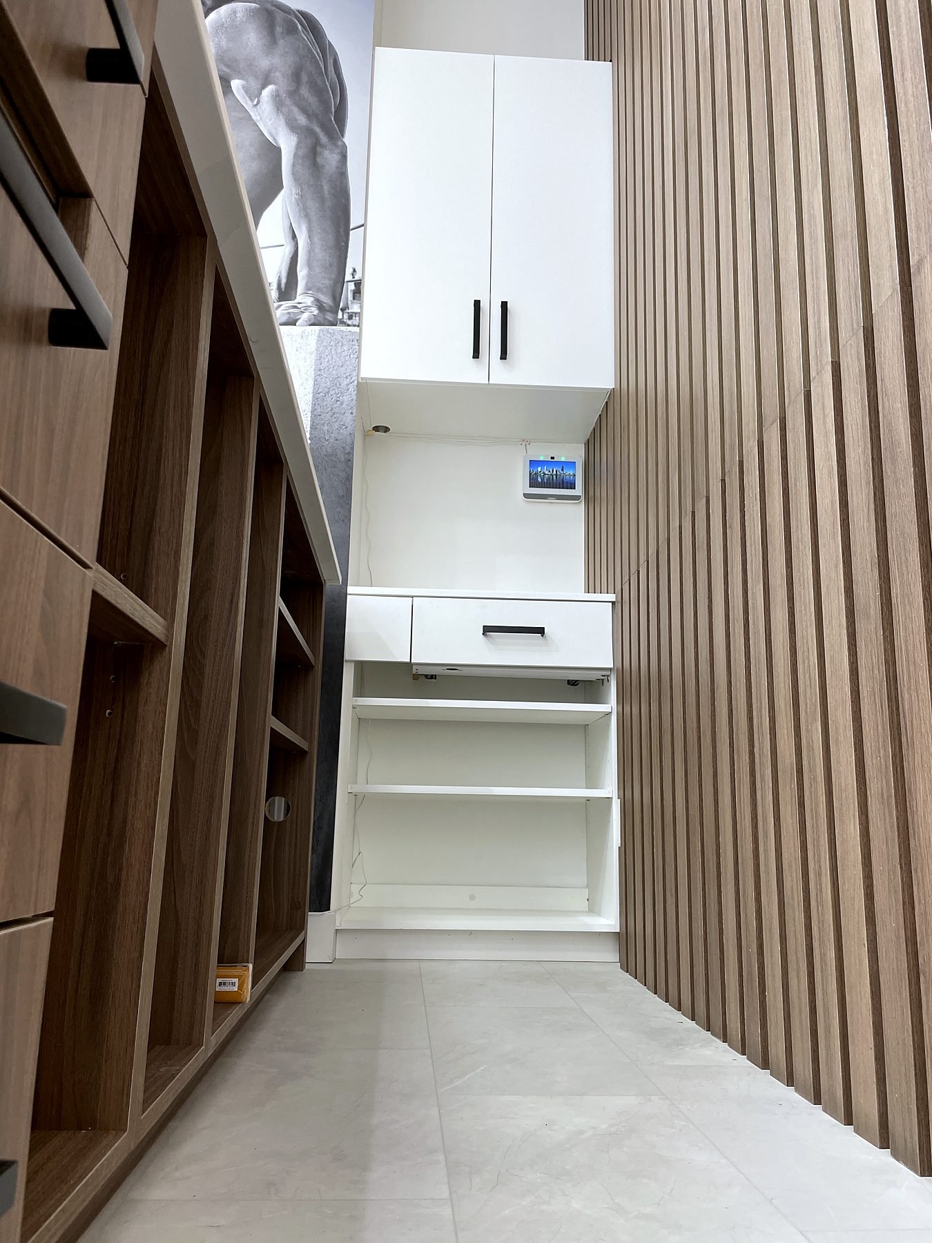 Custom shelving millwork and back-of-house cabinets in a Vancouver retail store