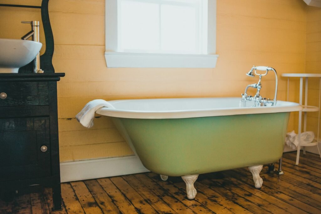 Classic freestanding bathtub in a traditional bathroom