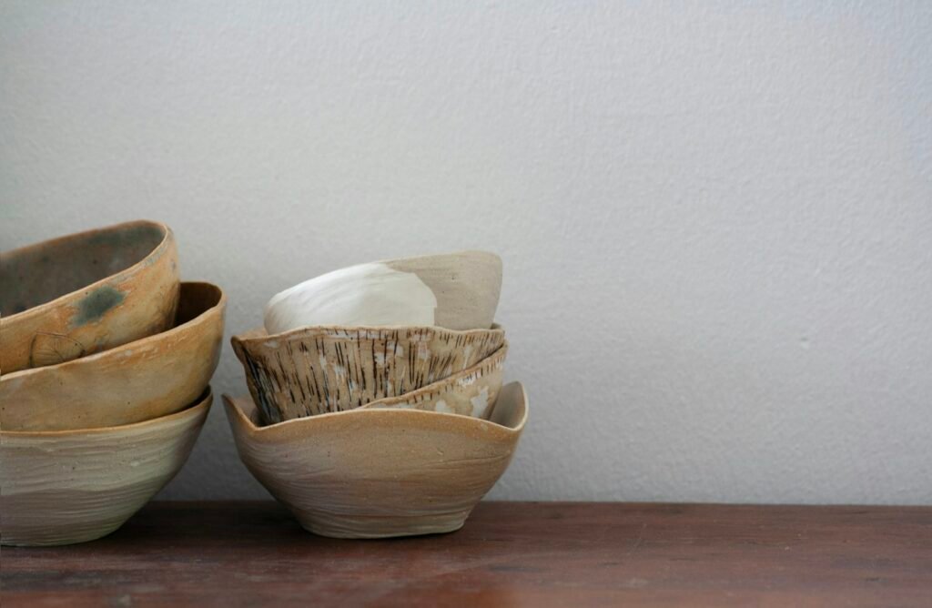 Handcrafted bowls on a natural wood surface