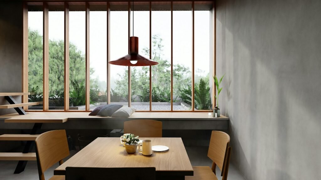 Natural wood dining table and chairs